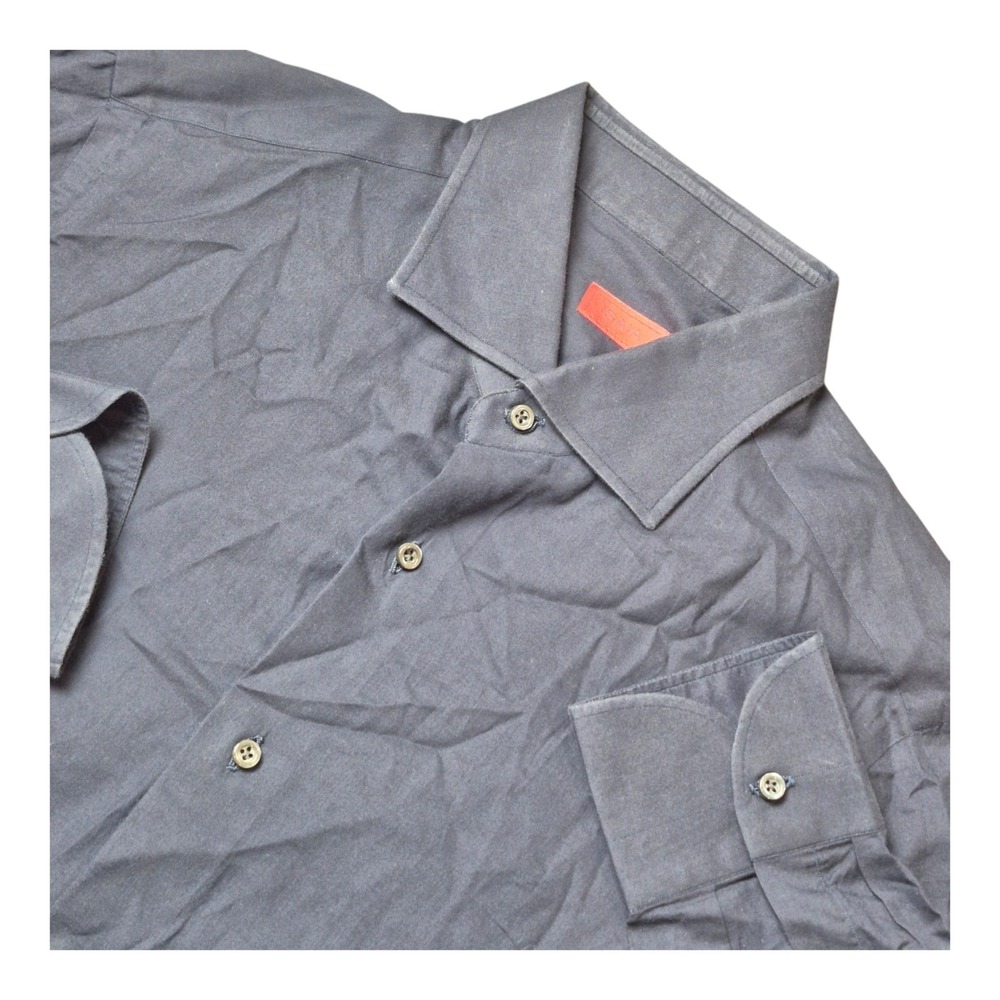 Isaia Napoli Mix Dress Shirt Men's L IT 42 Dark Navy 100% Cotton Italy